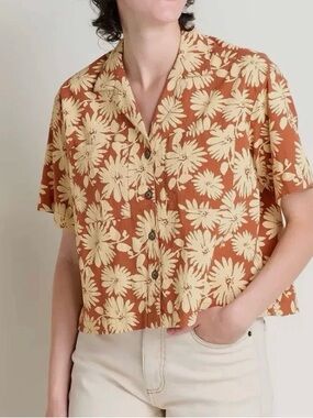 Toad&Co Rust Brown & Cream Floral Short-Sleeve Button-Down
